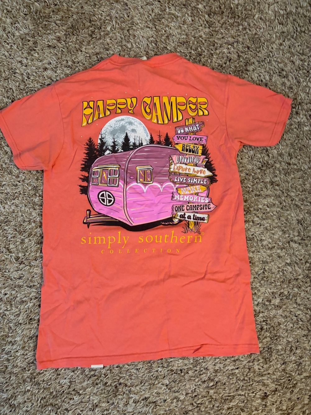 Simply Southern Coral Tee with Pink Camper Graphic